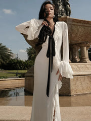 Long Sleeved Ruffled Slit Maxi Dress for Women