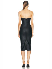 Strapless V-Neck Black Foil Bandage Dress