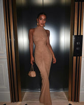 Sleeveless Two Layer Mesh Bodycon Long Dress