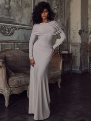 Solid Long Sleeve Irregular Splice Long Dress