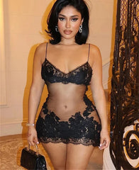 Minikleid mit Netz-Cami-Stickerei