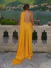 Yellow Satin Maxi Dress