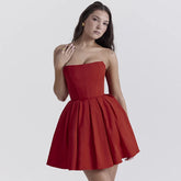 Elegant Strapless Corset A Line Solid Mini Dress
