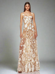 Floral Embroidered Mesh Maxi Dress