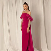 Fuchsia Mermaid Evening Gown with Overskirt