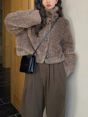 Cropped Faux Buttoned Fur Coat