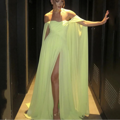 Off Shoulder Shawl Yellow A Line Dress