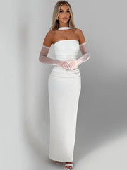 Scarf Collar Strapless Off-shoulder Long Dress
