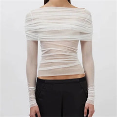 Halbtransparentes, langärmeliges Mesh-Top für Damen