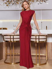 Solid Boat Neck Twist Knot Long Dress