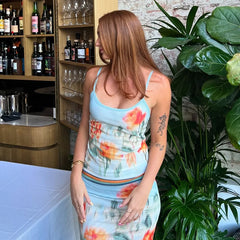 Print Floral Spaghetti Strap Top Mini Skirt Set