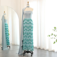 Coral Pink Evening Dress with Tassel Cape