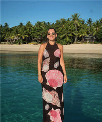 Backless Printed Patchwork Beach Holiday Long Dress