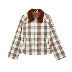 Plaid Turn-down Collar Long Sleeve Coat