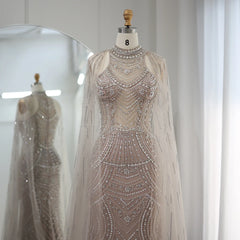 Caramel Mermaid Evening Gown with Cape Sleeves