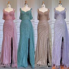 Caramel Mermaid Evening Gown with High Slit