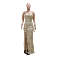 Sequined High Side Split Mermaid Maxi Dress