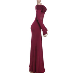 Elegant Backless High Waist Mesh Patchwork Maxi Dress