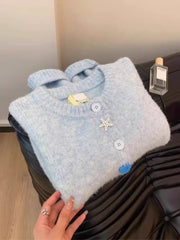 Long Sleeve Starfish Shell Button Sweater