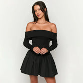 Off Shoulder Backless Slash Neck Mini Dress