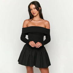 Off Shoulder Backless Slash Neck Mini Dress