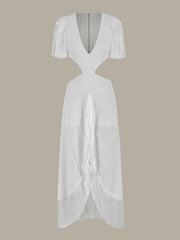 Deep V-Neck Tassel Long Party Dress