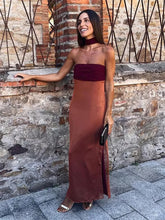 Elegant Ribbon Patchwork Off-Shoulder Strapless Maxi Dress