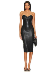 Strapless V-Neck Black Foil Bandage Dress