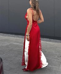 Lace Satin Patchwork High Split Maxi Dress