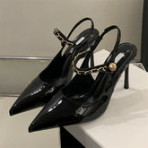 Rivet Pointed Toe Pumps Buckle Strap Thin Heels Shoes