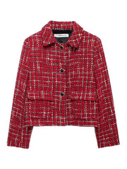 Plaid Lapel Coat and Side Zipper Short Suit