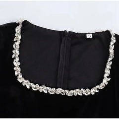 Black Rhinestone Velvet Mini Dress