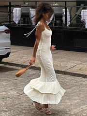 Spaghetti Ruffle Wrap Knit Beach Dress