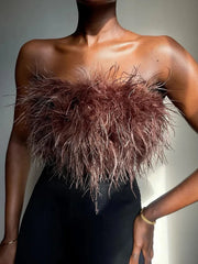 Fur Feather Strapless Bustier Fluffy Corset Tube Top