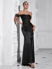 Lace Patchwork Black Short Sleeve Dress