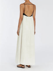 Contrast Color Block Open Back Long Dress