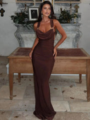 Metal Buckle Swing collar Backless Long Dress