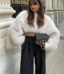 White Faux Fur Short Pullover Coat