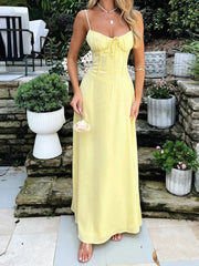 Spaghetti Strap Solid Fit and Flare Long Dress