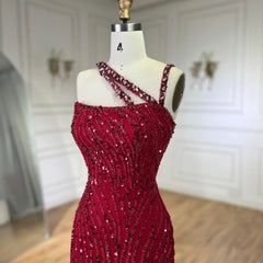 Sequins Slanted Shoulders Mesh Prom Dress