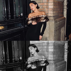 Leopard Print Fluff Splicing Maxi Dress