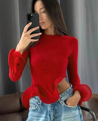 Red Ruffle Crop Top