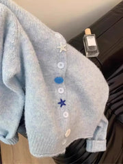 Long Sleeve Starfish Shell Button Sweater