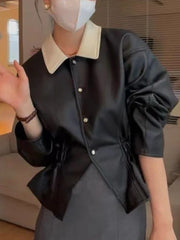 Black Patchwork Leather Jacket