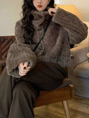 Cropped Faux Buttoned Fur Coat