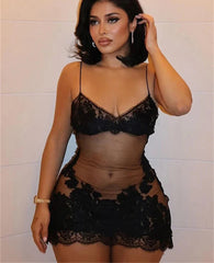 Minikleid mit Netz-Cami-Stickerei