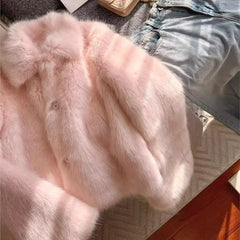 Pink Faux Fur Warm Furry Short Jacket Outerwear