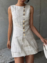 Sleeveless Front Buttoned Top and Mini Skirt Set