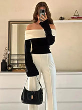 Off-Shoulder Patchwork Contrast Cropped Top