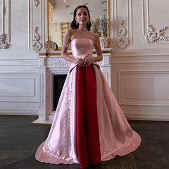 Strapless Pink and Red Two-Tone Evening Gowns